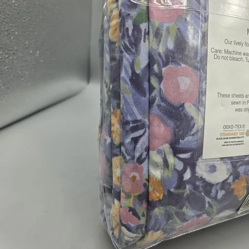 Cuddledown Monet 1pc King Duvet Cover 100% Cotton Percale Floral Print Blue  New